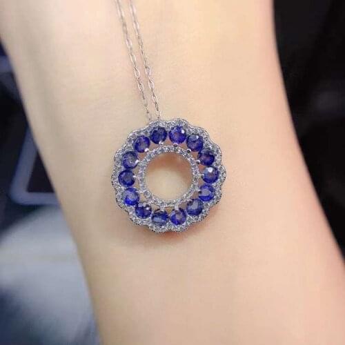 Natural Blue Sapphire Anniversary Pendant Necklace Women 925 Sterling Silver Gemstone Necklace Pendant for Girl