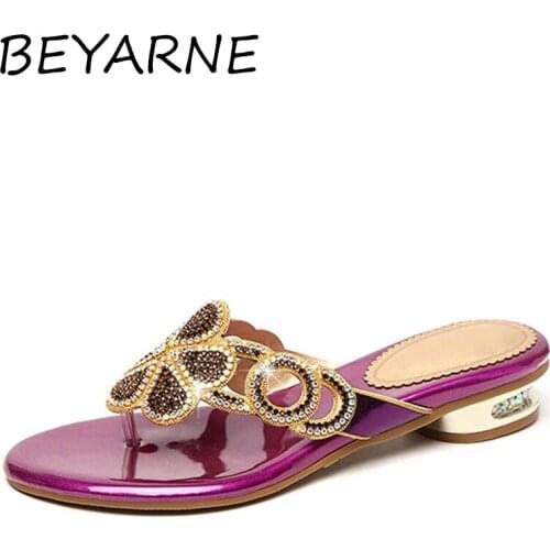 BEYARNE 2021 Summer Shoes Elegant Rhinestone Lady Fashion Slippers Flower Design Crystal Woman Shoes Flip Flop Sandals Female
