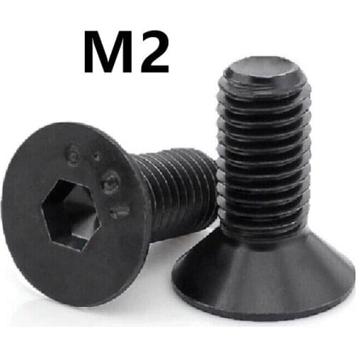 100PCS M2x3/4/20mm DIN7991 GB70.3 Screws Cap Black Hex Socket Flat Countersunk Head Machine Bolt Carbon Steel 10.9 Metric Thread
