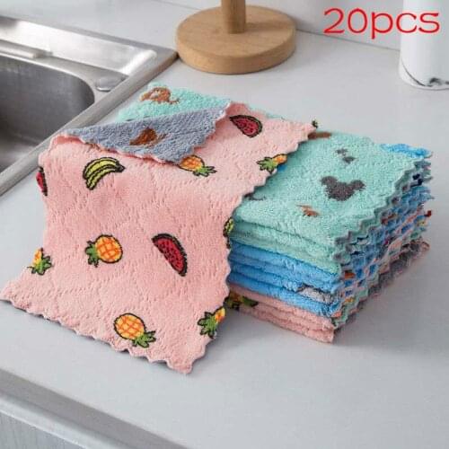 20PCS Super Soft Kitchen Towel Scouring Pad Double Side Thickened Dishcloth Reusable Microfiber Cleaning Cloth 16x26CM
