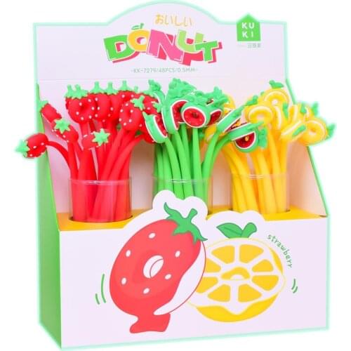 24 pcs/lot Creative Fruit Donuts Gel Pen Cute Bendable 0.5mm black Ink Signature Pens Promotional Gift Office School Supplies