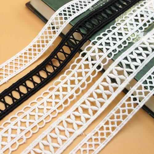 5 Yds 100% Cotton Lace Water Soluble Polyester Embroidered Lace White Scalloped Sewing Apparel Trims 1CM