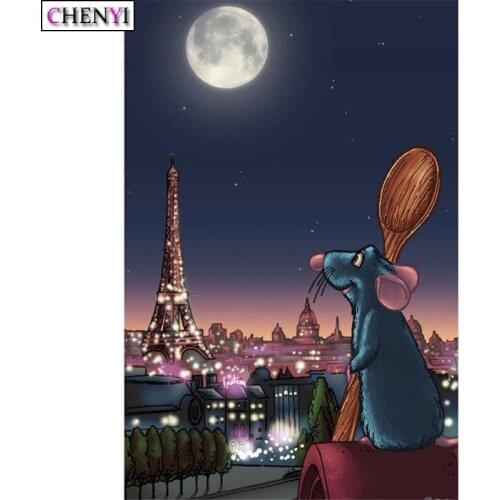 5D Diy Diamond Painting Mouse and Europe Tower Picture By Number Full Diamond Embroidery Cross Stitch Rhinestones Home Decor