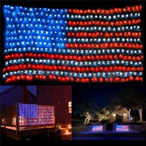 BEIAIDI 420 LEDS American Flag Net Fairy String Light Hanging Ornaments Garden Decor Net Light US Plug Holiday Christmas Garland