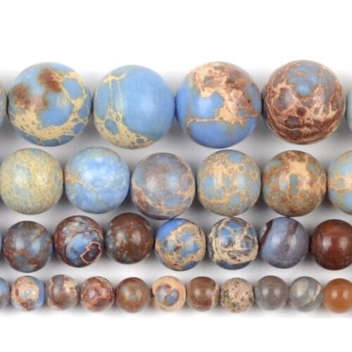 Natural Light Blue Sea Sediment Jaspers Stone Beads Round Loose Spacer Beads For Jewelry Making DIY Bracelet Handmade 4/6/8/10mm