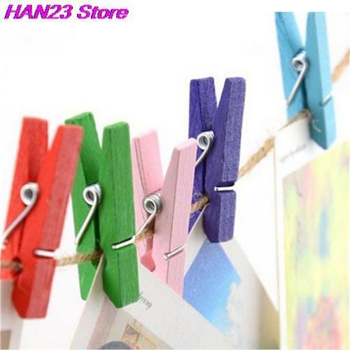 Mini Wooden Craft Pegs Clothes Paper Photo Hanging Spring Clips Clothespins For Message Cards 30mm Random Color 50 Pcs/lot