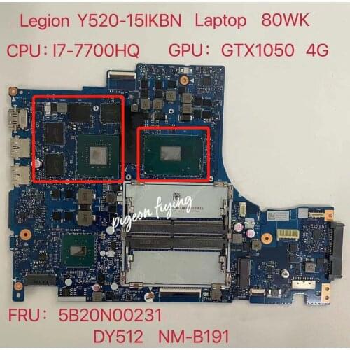 For Lenovo Y520 Y520-15IKBN Notebook Motherboard DY512 NM-B191 Motherboard CPU i7 -7700HQ GPU GTX1050ti 4g 100% test work