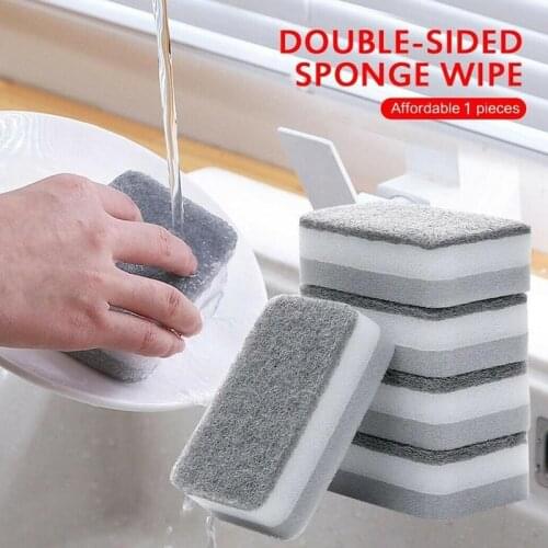 Gray Scourer Cleaning Cloth Double-sided Cleaning Sponge Kitchen Dishwashing Sponges Powerfu Decontamination Household Cleaning
