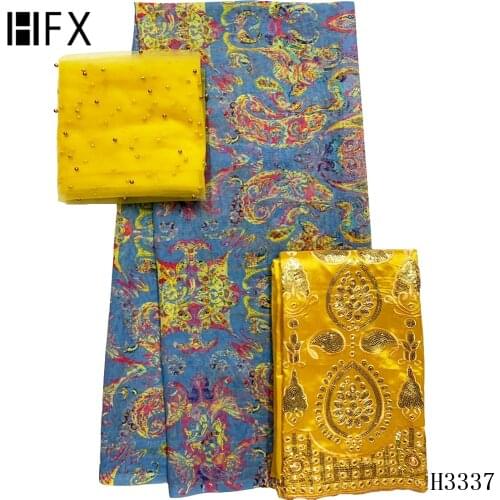 HFX High quality African silk Lace Fabric 5+2+2 yards George lace fabric net tulle For party dress 2020 Latest style H3337