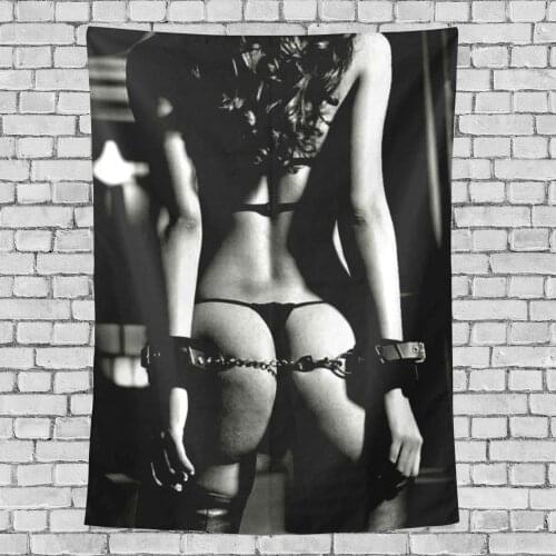 Art Tapestry Wall Hanging, Sexy Women Ass Handcuffs Banner Wall Tapestry Home Decorations for Living Room Bedroom Wall Decor E4