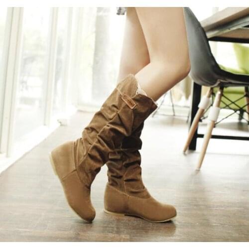Classic Large size Autumn Boots Women shorha Female Round Toe Lace Sweet Princess Party Boot Stylish Flat Flock Shoes Snow Boots