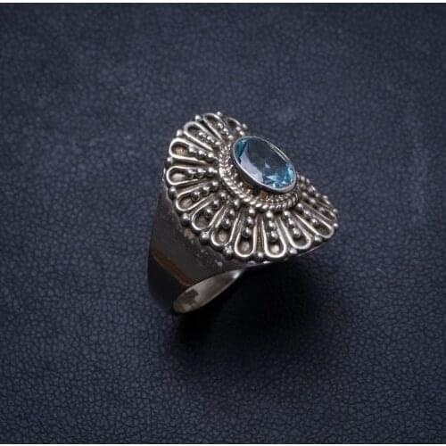 Natural Blue Topaz Handmade Unique 925 Sterling Silver Ring, US size 9 X2561