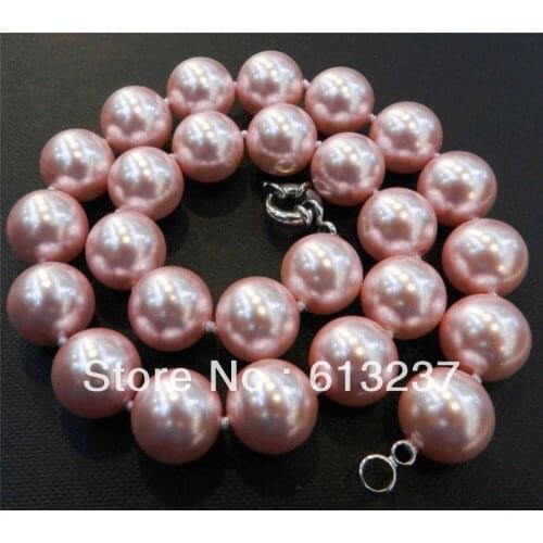 10mm pink shell simulated-pearl round beads chains necklaces rope high grade women free shipping jewelry making 18inch MY2012