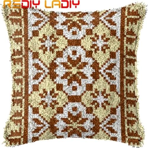 Latch Hook Cushion Geometric Flower Pillow Case Pre-Printed Color Canvas Acrylic Yarn Latched Pillow Crochet Cushion Cover Craft