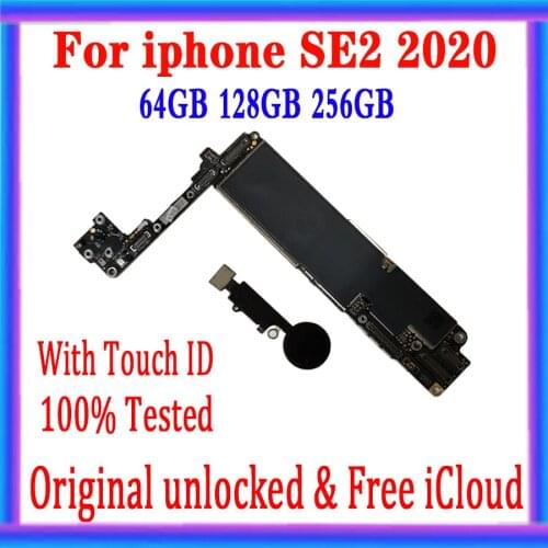 For iphone SE2 2020 4.7inch Motherboard with/no Touch ID,100% Original unlocked Full Chips&Free icloud Logic board 64GB/128G/256