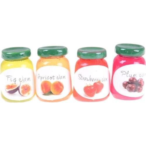 Dollhouse Miniatures 1:12 Accessories Jams Miniature Kitchen 4 Bottles Jams