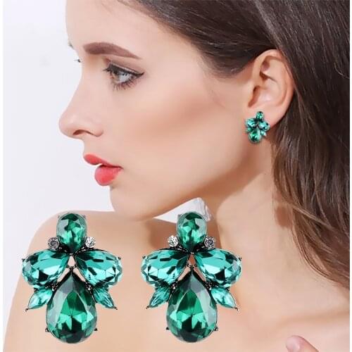 Fashion Big Crystal Stud Earrings Korean Rhinestones Water Earrings High Quality Alloy Jewelry For Women 2020 New Fashion Green