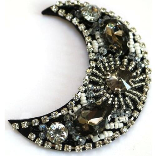 Fashion moon rhinestone beaded Patches for clothes Sew on sequin parch badge Applique embroidered parches bordados para