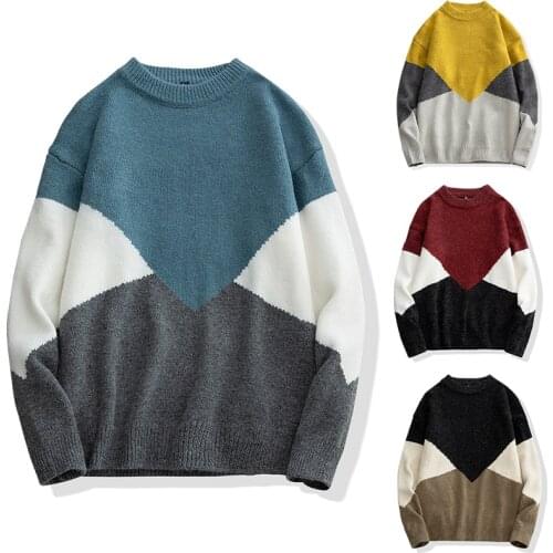 Men Autumn Fashion Patchwork Thick O-Neck Casual Sweater Pullover Men Winter Warm High Quality Hip Hop Harajuku Sweater Men