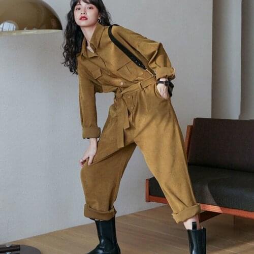 New Fall Womens Clothing Cargo Overalls plus Size High Waist Straight-Leg Pants Drawstring Jumpsuit Trousers Women Japan Style