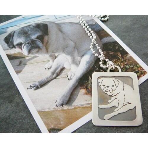 Wholesale Pug Art Necklace, Your Pet Pendant, Dog silhouette Memory Jewelry Keepsake Memorial Gift--12 pcs/Lot