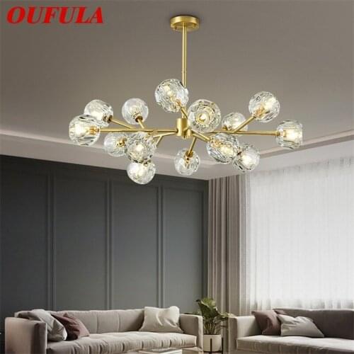 OUFULA Ceiling Chandelier Brass LED Pendant Light Crystal Fixtures Modern Luxury Decorative For Home Living Room Bedroom