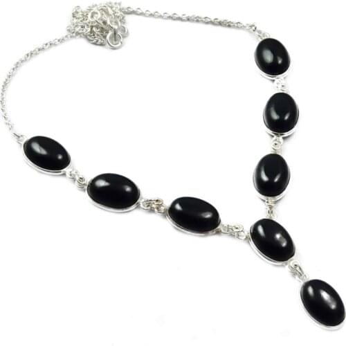 Genunie Black Onyx Necklace 925 Sterling Silver, 48 cm, MHBNE0140
