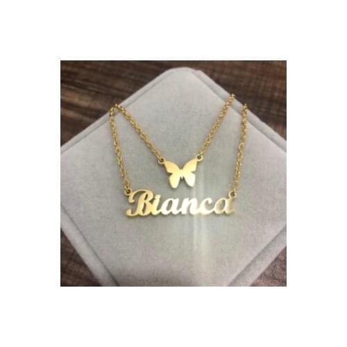 Personalized Layered Letter Necklaces For Women BFF Jewelry Stainless Steel Double Chain Custom Butterfly With Name Necklace