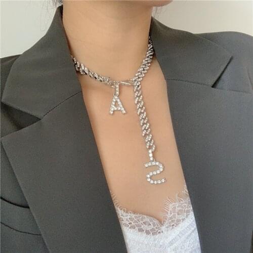 Exaggerated Full Rhinestone Letter A S Necklaces for Women Mujer 2020 Silver Color Chain Pendant Chokers Necklace Accessories