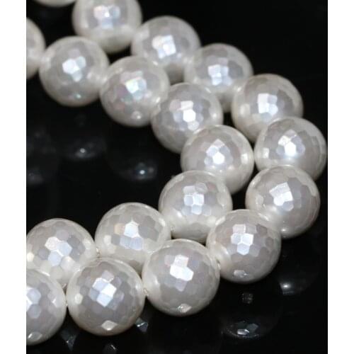 Factory price hot sale wholesale natural white shell pearl 12mm faceted round loose beads women jewelry making 15inch B2269