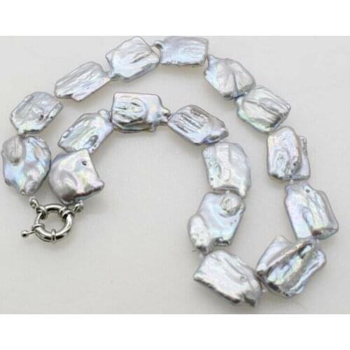 Freshwater pearl reborn keshi gray oblong 23-28mm necklace 18" 36"