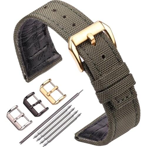 Black Green Blue Wristband Nylon Canvas Leather Lining Watch Strap 20mm 21mm 22mm Sport Comfortable Watchband With Pin Buckle