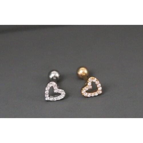 1 PCS Cute Small Hollow Heart Ear Cartilage Stud Cuff Earring Trendy Gold Color Zircon Steel Ear Helix Piercing Jewelry