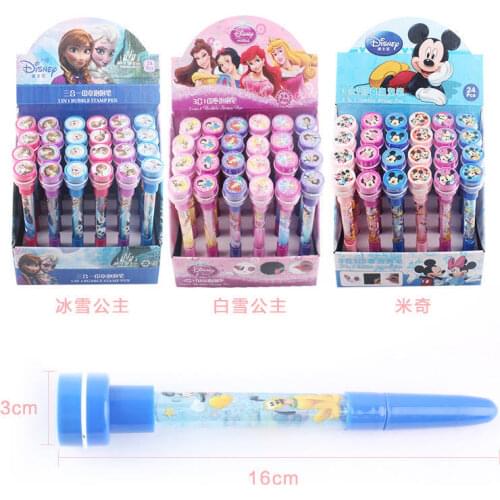 24pcs Disney cartoon cute seal bubble pen ballpoint pen Mickey Frozen Princess seal boy and girl encouragement gift prize