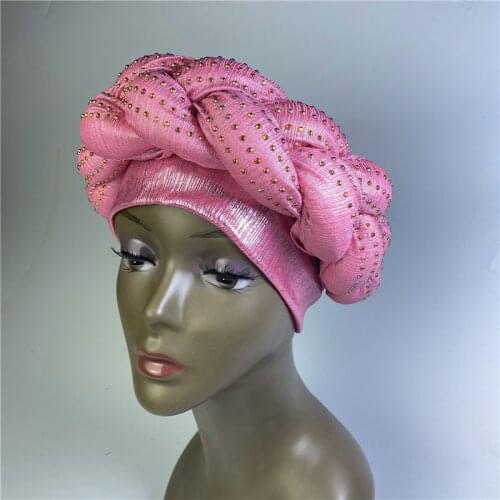 Latest aso oke auto gele headtie Already Handmade african Cap Nigerian Wedding Gele women braid turbans Ladies head wraps 9L0404