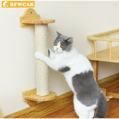 RFWCAK Cat Scratch Board Vertical Sisal Grinding Claw Solid Wood Hanging Cage Cat Scratch Post Protecting Furniture Pet Supplies