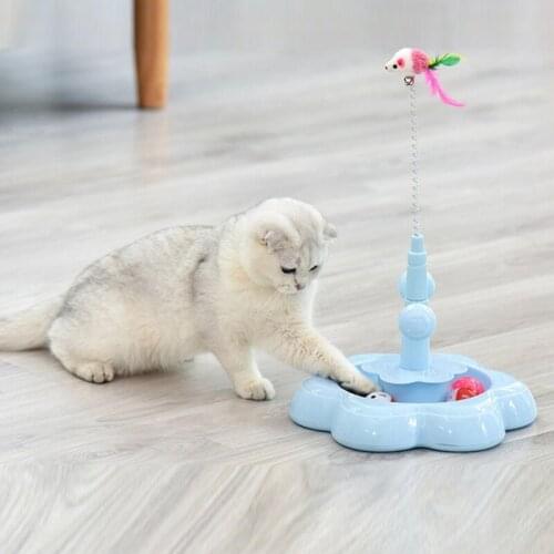 Pets Cat Stick Funny Toys Teeth Grinding Claws Cat Turntable Automatic Feather Self-Playing Games Mouse And Cats Stick Ball Toys