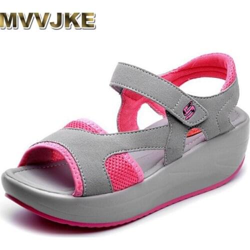 MVVJKE 2018 Summer Fish Mouse Swing Casual Mesh Breathable Sandals Ladies Trainers Wedges Chaussure Femme Shoes For Women Zapato