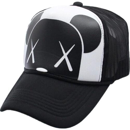 Womens Cartoon Adjustable Strap Mesh Back Panel Trucker Baseball Cap Black Gold White