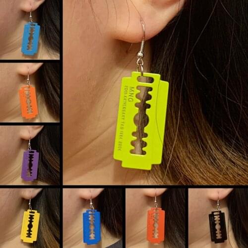 Razor blade pendant earrings ladies fashion zinc alloy colorful long earrings party accessories hip hop mens earrings