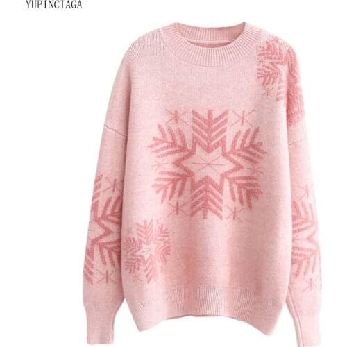 Japanese Mori Womens Sweet Snowflake Round Neck Long Sleeve Sweater Pullovers Harajuku Knitted 2020 Spring Sweet Sweaters Girl