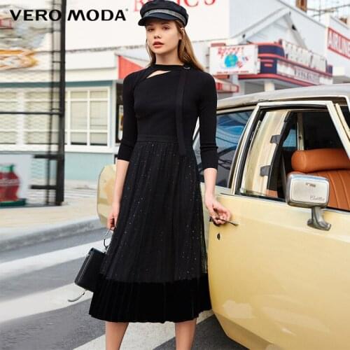 Vero Moda Women Autumn Winter Mesh Stitching Bandage Dress | 31937C505