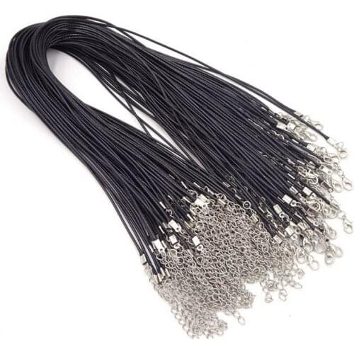 10/50pcs/lot Wholesale Black Leather Wax Rope Cord Necklace Chain DIY String Strap Rope Lobster Clasp Leather Jewelry Chain