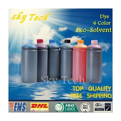 1000ML*6 Dye Eco Solvent Ink suit for Epson Flatbed Printer , K C M Y LC LM , 6 color ,for wood ,metal ,PVC ceramic etc