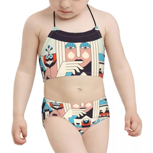2021 anime boho Kid Girls Beach Wear Children Print Bandage Geometric Figures Bikini Wholesale Brand Baby Girl Swimming Suit