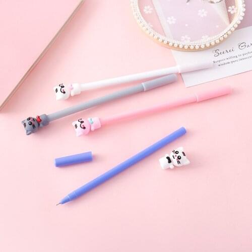 24 Pcs Gel Pens Set Korean Stationery Cute Happy Cat Gel Ink Pen Cartoon Student Signature Pen Black Ink Pen for Writing prizes