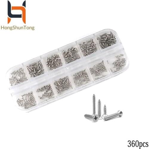 360pcs/set Mix Size M1.2M1.4M1.7 Flat Countersunk Head Phillip Self-tapping Electronic Small Stainless Steel Glasses Screws Kit