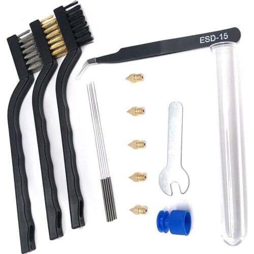 3D Printer Cleaner Tool Kit Nozzle Copper Wire Brush 0.4mm Steel Needle Tweezer Spinner Wrench necessary toolkit