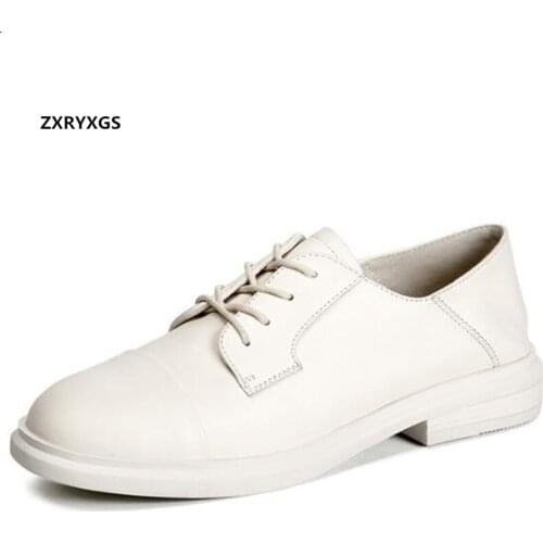 Promotion 2020 Lace-up Spring Autumn Shoes 100% Full Genuine Leather Shoes Soft Sole Comfortable Shoes Woman Low-heeled Shoes