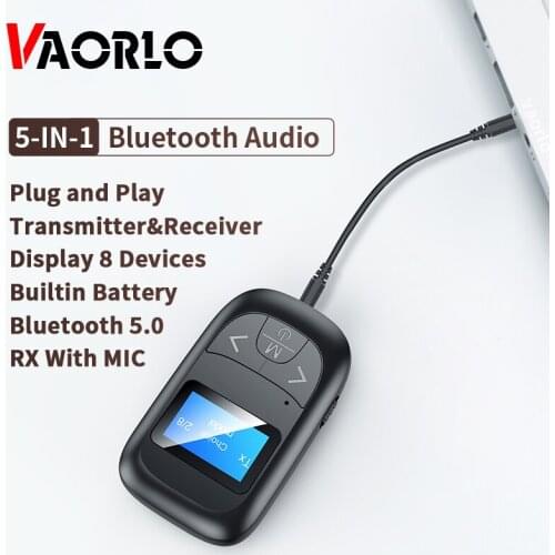 5-IN-1 Bluetooth 5.0 Audio Receiver Transmitter With LCD Display Mic Handfree Calling 3.5mm AUX Stereo Wireless Adapter For Car